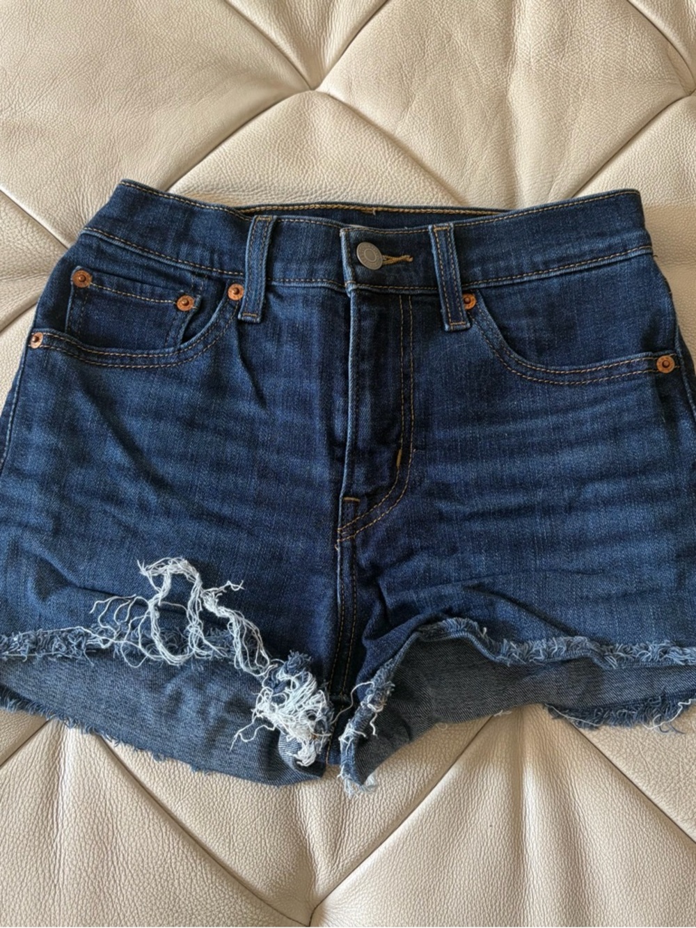 Levi's Dark Blue Distressed Denim Cutoff Shorts
